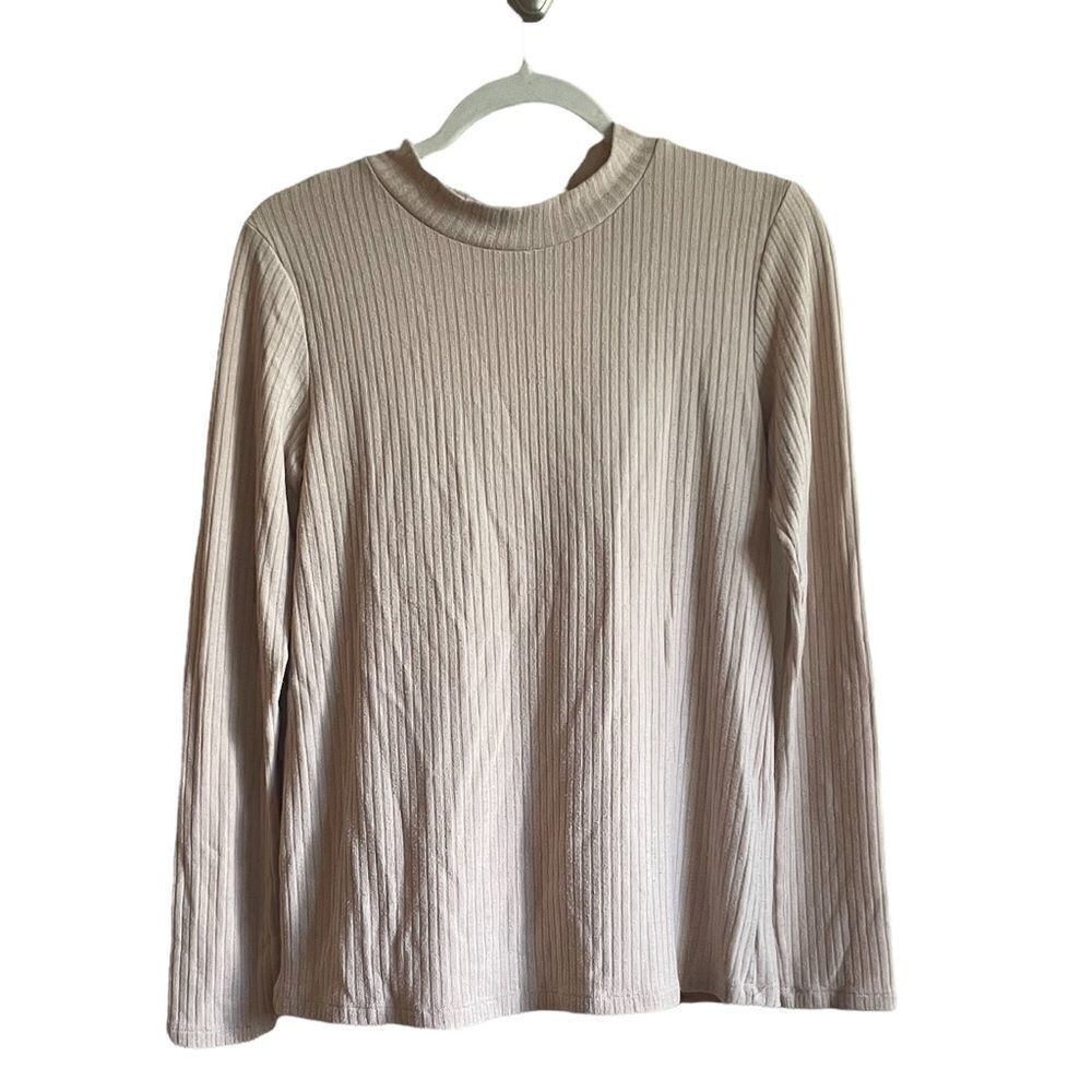 For the Republic tan ribbed mock neck sweater Sz L